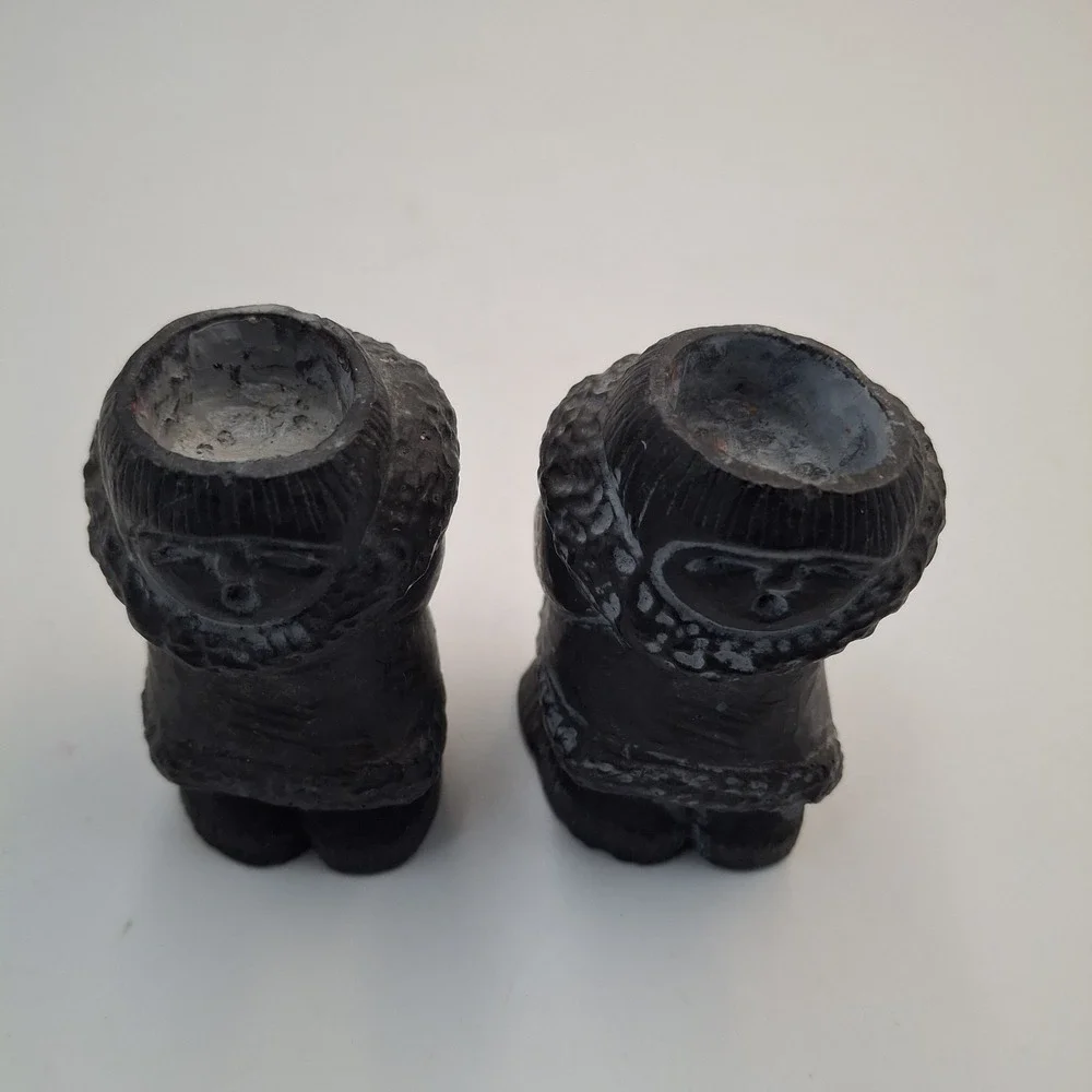 Vintage Authentic Handicraft Eskimo Inuit Figurine Candle Holder Pair 3.25